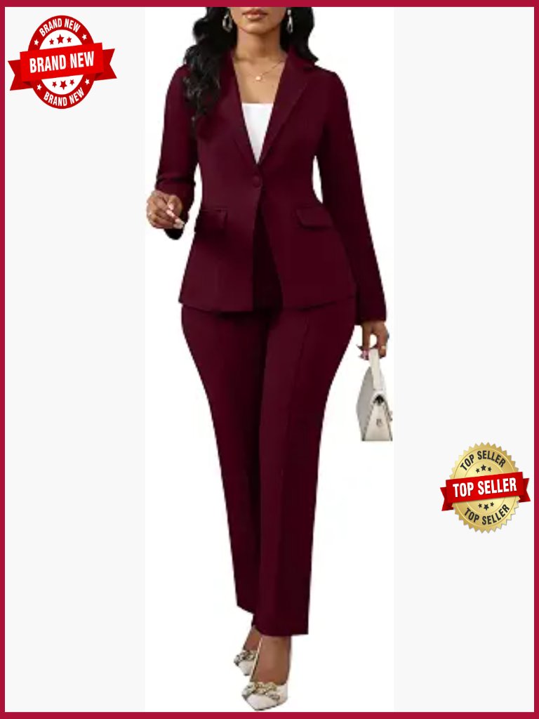 2 Piece Blazer Outfit Women Casual One Button Jacket Pants Suit Set Bodycon